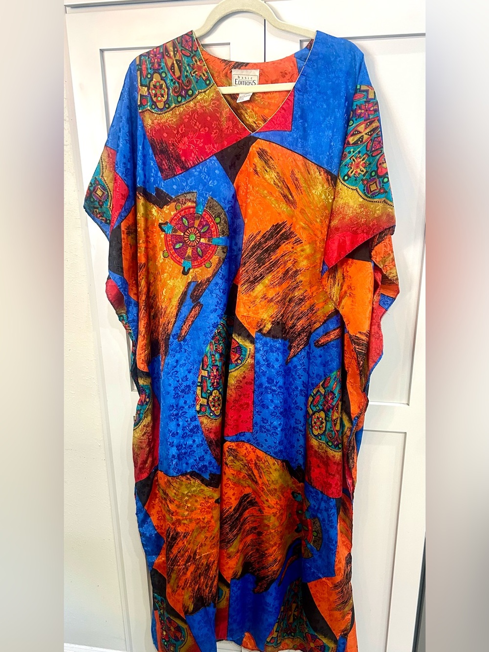 Vintage 1990 Basic Editions Multicolor Boho Kaftan free size — Blue, Orange, Red
